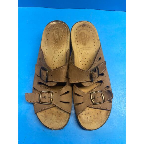 Fly Flot Italian Comfort Leather Buckle Slides Anatomic Women's Shoes Size 39 - Picture 6 of 10